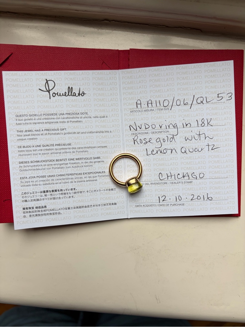 Pomellato Nudo ring 18k rose gold lemon quartz